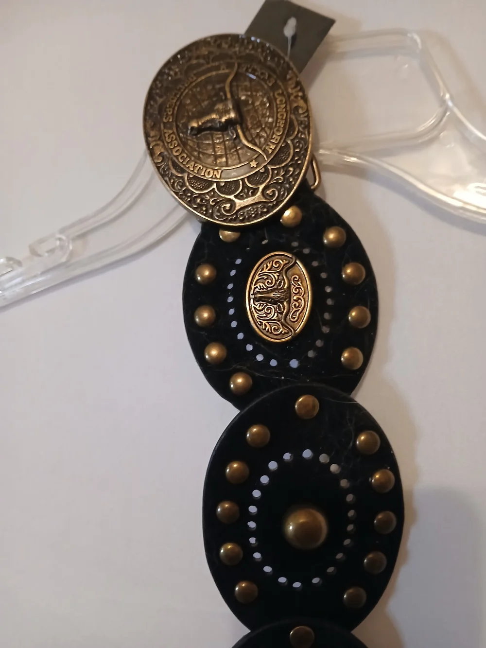 Black Western Concho Belt with Brass Accents